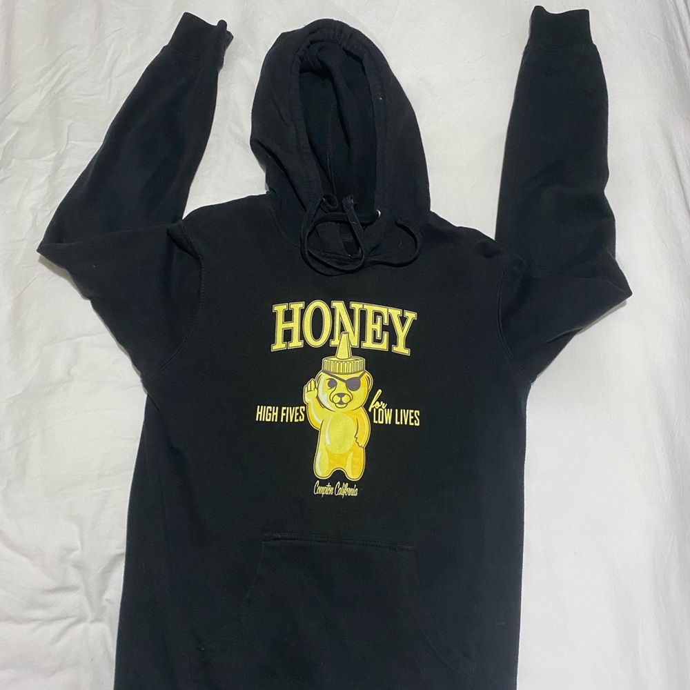 Honey Brand Black Hoodie High Fives for Low Lives